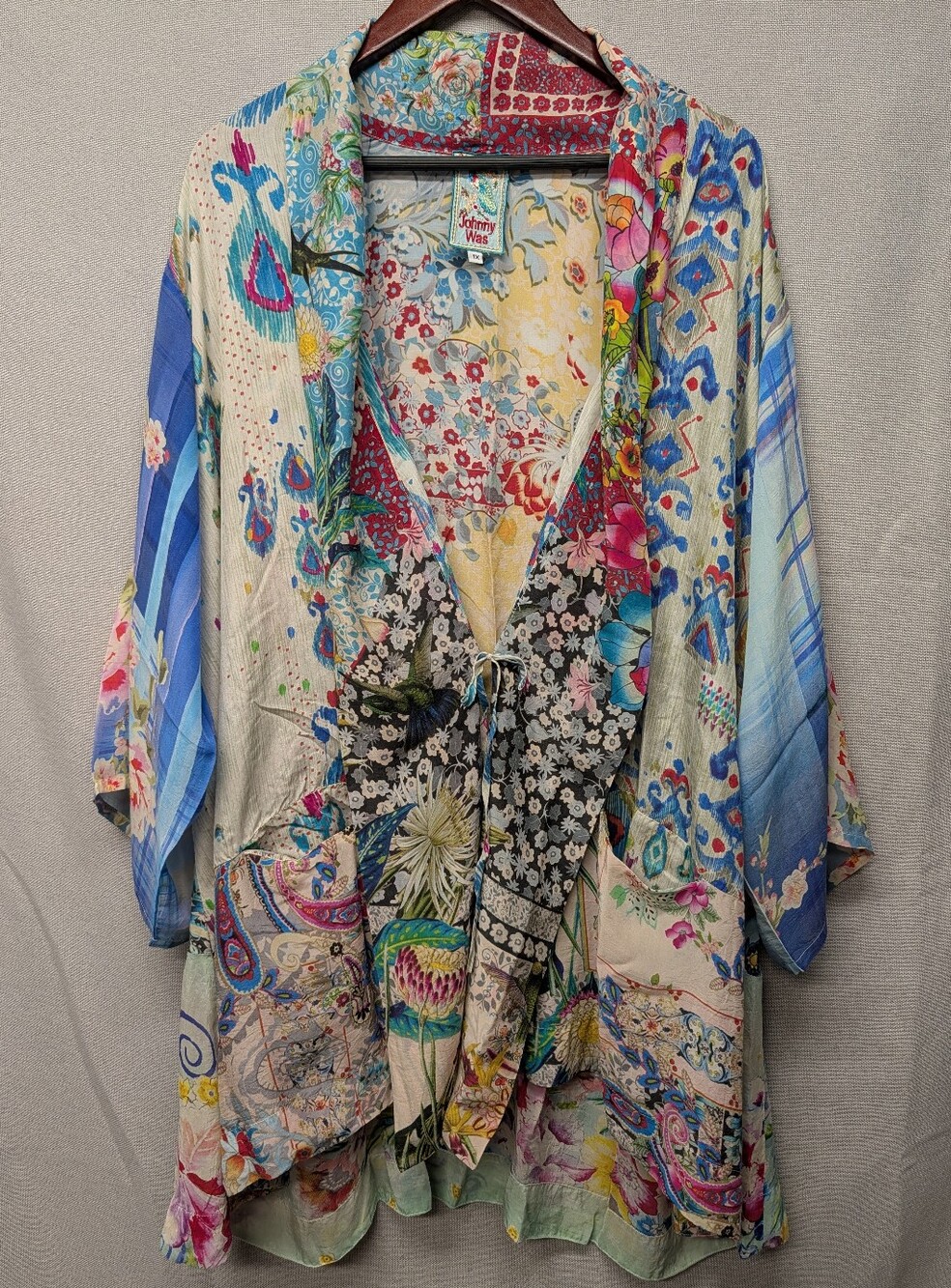 Johnny Was 100% Silk Multicolor Floral Boho Kimono Jacket, NWOT, Size 1X